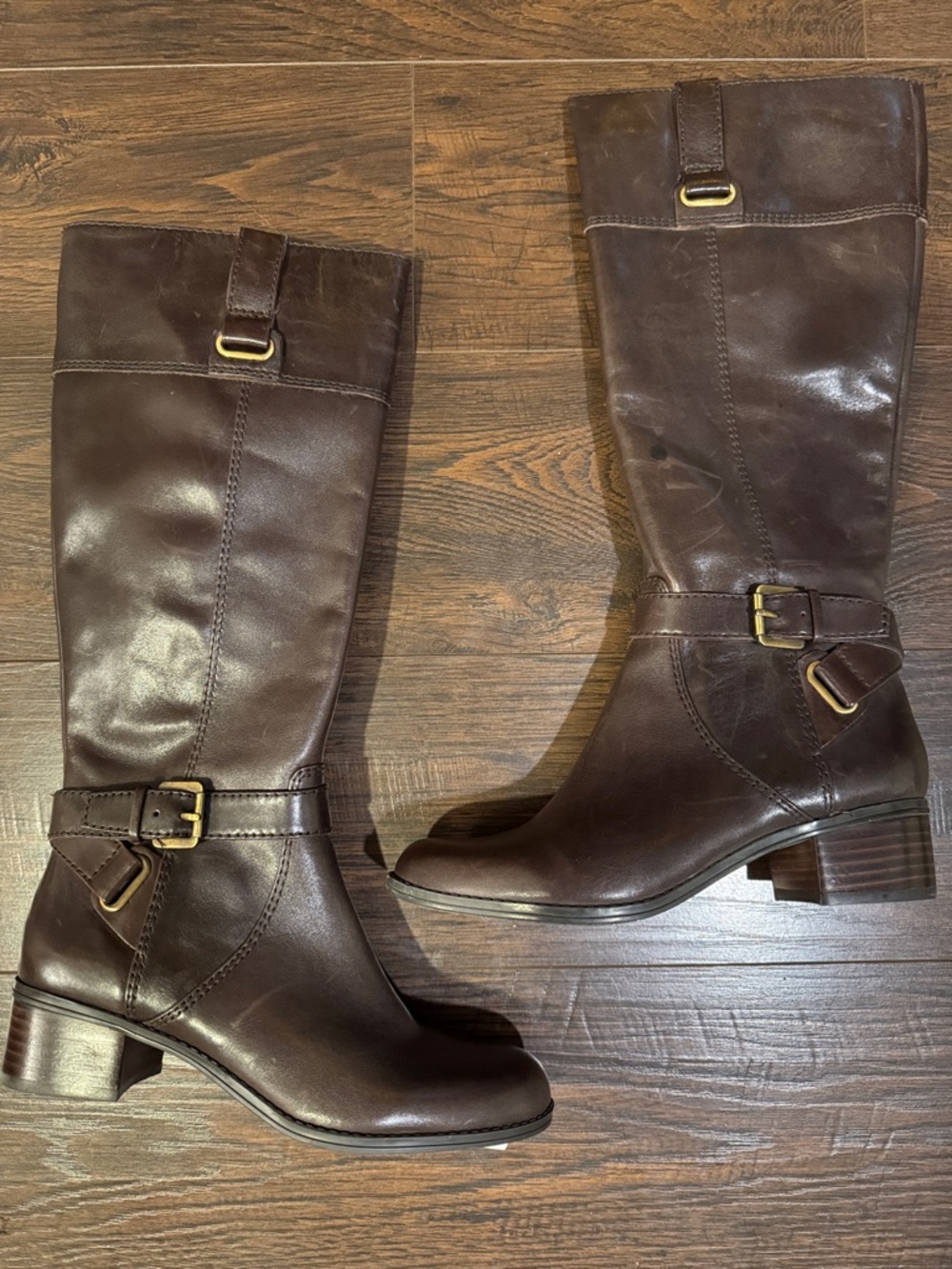 Bandolino Dark Brown Leather Mid-Calf Heeled Riding Boots